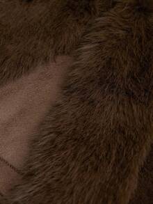 Revavyn Fashionable Solid Color Chic Minimalist Design Lapel Faux Fur Jacket, Slimming And Elegant - Brown - View 8