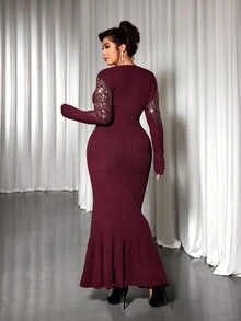 Allurite Christmas Plus Size Sweater Dresses - Burgundy - View 2