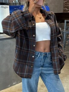 INAWLY 标准尺寸女式休闲格子纽扣衬衫 - 彩色 - 查看 6