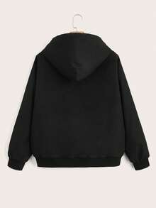 SHEIN EZwear Plus Size Solid Color Hooded Casual Zip-Up Jacket, Versatile/ Winter - Multicolor - View 2