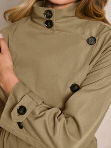 Poéselle Women's Casual Stand Collar Button Front Trench Coat, Autumn,Fall,Cozy Fall And Winter Clothes For Women - Brown - View 7