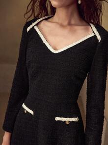 MOTF PREMIUM TWEED CONTRAST TRIM DRESS - Black and White - View 2