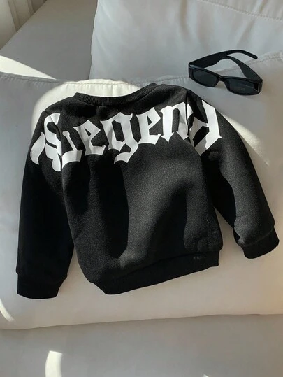SHEIN Babyboy/Babygirl Cute Versatile Knit Crew Neck Long Sleeve Sweatshirt With Large Letter Print On Back, All-Match Casual Suitable For Home Or Outdoor, Autumn/Winter Baby Boy Graphic Sweatshirt Baby Boy Sweatshirts Baby Boy Clothes  Baby Boy Winter Outfit  Baby Boy Fall Outfit