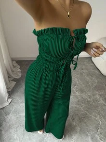 Elenzga Bộ đồ liền thân sọc đi làm thường ngày dành cho nữ - Họa tiết hoa ngẫu nhiên - màu xanh lá - Xem 6