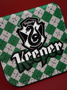 FanGlow HARRY POTTER X SHEIN Slytherin Diamond Pattern Green & White Square Stainless Steel Makeup Mirror – Portable Compact For Makeup Lovers, Multi-Scene Use - Multicolor - View 10