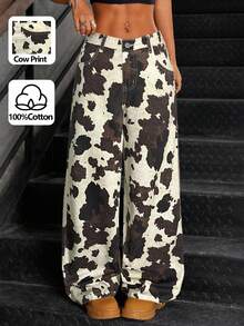 SHEIN Teen Girls Low Waist Loose Milk Texture Pocket Wide Leg Casual Jeans, Western Style For Girls Cow Print Pants Wide Leg Cow Print Pants,Casual Collegiate Style Comfortable Fashion Minimalist Practical Versatile Soft Cotton Fabric,Suitable For Daily, School, Travel, Outdoor Activities,Girls Fall Winter Back To School Homecoming Outfits