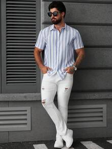 Manfinity CasualCool 男士条纹短袖休闲宽松纽扣衬衫