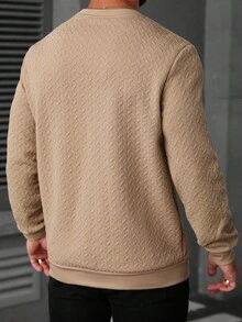 Manfinity CasualCool Men's Casual Basic Letter Patched Pullover, Brown Sweatshirt, Fall