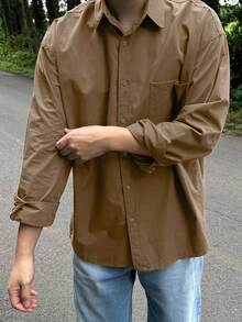DAZY Men's Basic Casual Solid Brown Shirt - Brown - View 4