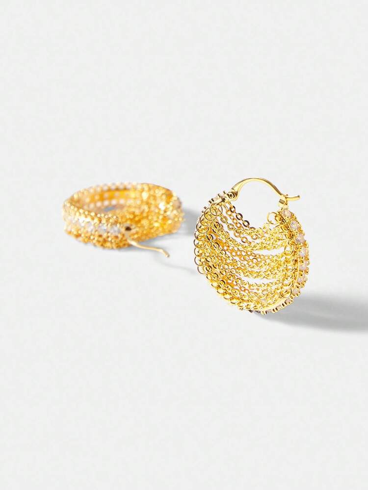 1 PAIR 18K GOLD PLATED CHAIN STYLE FASHION HOOP EARRINGS