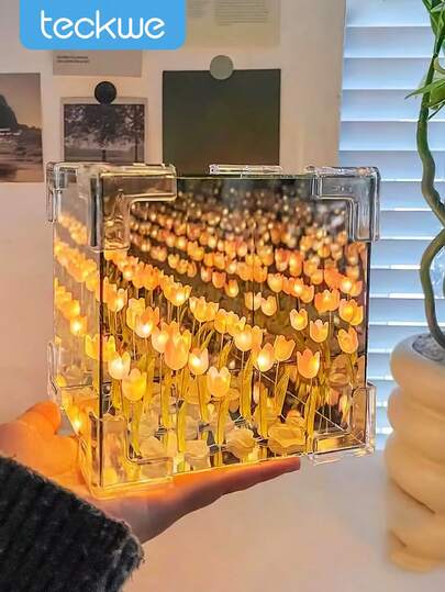 1 件 20 个 LED/20 朵郁金香花朵设计 DIY 迷你夜灯，3D 花卉氛围灯，优雅的桌面装饰，送给女朋友、家人、同学、朋友、母亲节、生日的贴心礼物