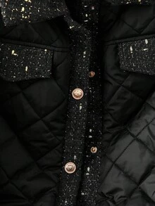 GlowEve CURVE 大码女式极简领拼接长袖薄款冬季外套，适合日常外出和通勤。 - 黑色 - 查看 5