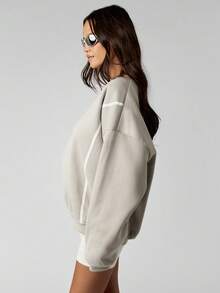 MISSGUIDED Oversized Crew Neck Pullover Sweatshirt With Ribbed Cuffs And Hem For Casual Comfort - Grey - View 5