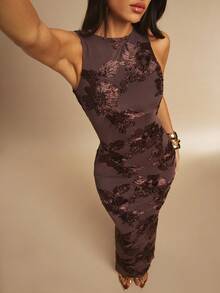 Silquee Women's Sexy Brown Floral Heavy Embroidery Backless Tie Party Dress, Simple And Elegant Square Neck Backless Sleeveless Dress, Suitable For Parties, Gatherings, Dates, Going Out, Wedding Guest Dresses For Women, Wedding Guest Dresses, Wedding Guest Dresses, Women's Birthday Dresses, Date Night Clothes, Women's Brown Backless Dress, Brown Backless Dress, Brown Dress, Brown Embroidered Dress, Popular Keywords Brown Wedding Guest Dress Chocolate Brown Maxi Dress Chocolate Brown