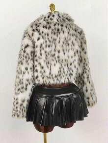 Y2K Amplova Polka Dot Zip Up Short Faux Fur Jacket For Winter Cheetah Print Jacket Faux Fur Coat Animal Print Clothes Leopard Print Jacket - Multicolor - View 2