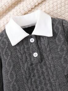 SHEIN 男婴拼色 Polo 衫和裤子套装 - 黑色 - 查看 5