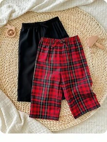 2pcs Baby Girl Cute Casual Knit Plaid Elastic Waist Pants Fall Winter - Multicolor - View 4