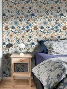 1 卷法国复古风格自粘墙纸 - 蓝色和棕色花卉图案，防水防潮接触纸，可移除和重复使用，适用于卧室、餐厅、客厅电视背景、橱柜、桌子、书架、家具翻新等家居装饰，易于安装 - 彩色 - 查看 6
