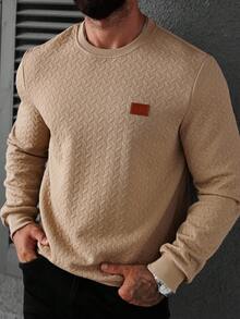 Manfinity CasualCool Men's Casual Basic Letter Patched Pullover, Brown Sweatshirt, Fall