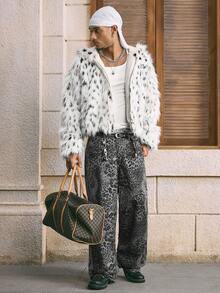 AXEPEAK Men's Knitted Casual Loose Fit Long Sleeve Faux Fur Coat, Fashionable & Everyday Wear, Fall Winter - White - View 6