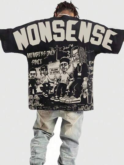 Street Life 1 pieza Camiseta casual de cuello redondo de manga corta con figura de murciélago para hombre, estilo de Halloween de los años 2000