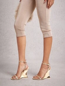 SHUZIA Sandálias femininas de salto alto com tira no tornozelo mais vendidas - Ouro - Ver 4