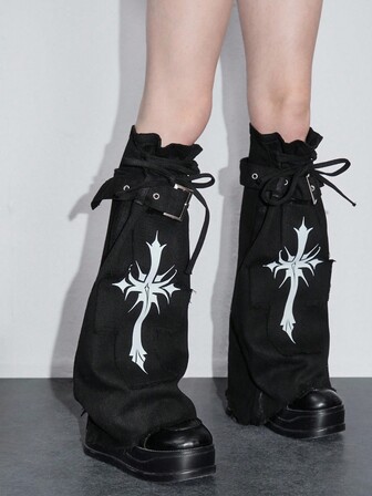 Grunge Punk Scaldamuscoli con lacci incrociati stile punk, scaldamuscoli versatili in stile Y2K, adatti per vacanze, feste, shopping, fotografia