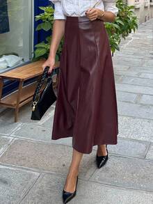 Pariaura Women's Burgundy Pu Leather Zipper And A-Line Halloween Costume Party Elegant Skirt For Party Wedding Guest Skirt For Women Going Out Winter Clothes For Women Elegant Party Autumn Clothes Winter Christmas Skirt Fall Clothes For Women Chic Classy Outfits For Women Casual Women Outfits Brown Skirt Christmas Clothes Christmas Outfit For Women Halloween Clothes Women Skirt