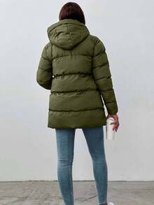 EURMUSE Manteaux d'hiver pour femmes, simples et décontractés, vert militaire, avec poches à fermeture éclair, manches longues - Militaire verte - Voir 2