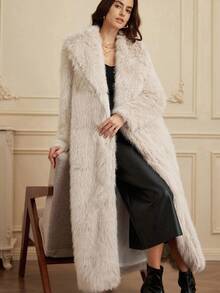 Aveloria Rosie Fashionable Oversized Faux Fur Collar Long Jacket For Women - Grey - View 2