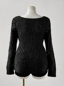 Lyrianda Áo len chui đầu dệt kim họa tiết chấm bi cỡ lớn dành cho nữ, thích hợp cho mùa xuân, hè, thu và các kỳ nghỉ. - màu đen - Xem 2