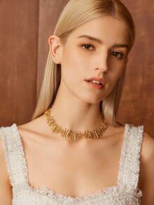 MOTF PREMIUM WOVEN TEXTURE, LINEAR DESIGN, SPARKLING RHINESTONE NECKLACE