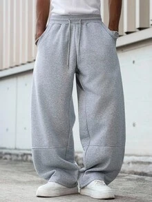 Major Grit Men's Solid Color Drawstring Waist Pockets Wide Leg Loose Casual Sweatpants - Light Grey - View 3