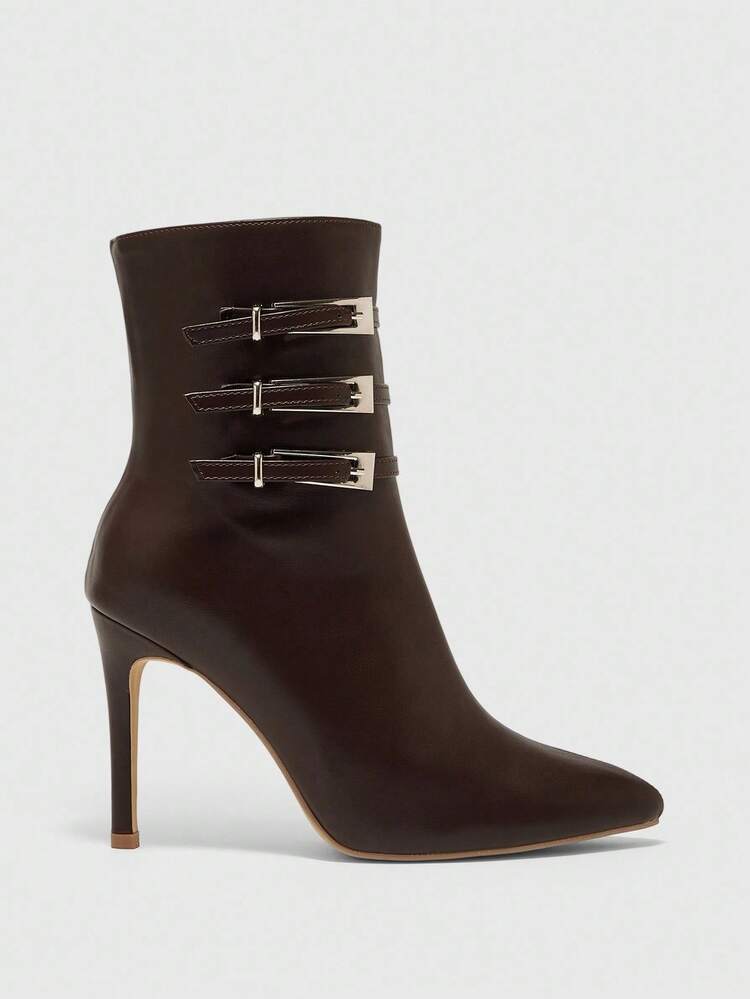 CUCCOO BIZCHIC High-Quality Black Button Mid-Calf Boots, Pointed Toe Slim Heel Elegant Women's Boots, Fashionable Versatile New Style Long Boots, Showcasing Feminine Charm And Elegant