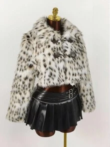 Y2K Amplova Polka Dot Zip Up Short Faux Fur Jacket For Winter Cheetah Print Jacket Faux Fur Coat Animal Print Clothes Leopard Print Jacket - Multicolor - View 6
