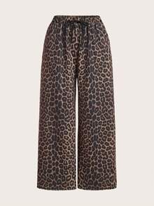 SHEIN EZwear Set de 2 pantalones de chándal de talla grande con estampado de leopardo y negro, para primavera/verano - Multicolor - Ver 7