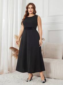 Lacomfia 大码女式闪亮优雅两件套连衣裙 - 黑色 - 查看 5