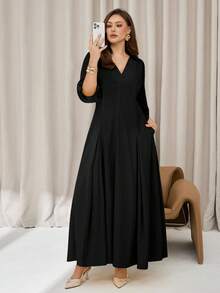 Auralis 大码女式夏季衬衫裙，秋季长袖连衣裙，黄色连衣裙 2025年波西米亚风女式夏季连衣裙 | 奶油黄色办公室正装衬衫裙，七分袖，前开襟 | 复活节、早午餐、机场休闲及商务休闲装 | 女士夏季服装，女士连衣裙，挤奶女工风格，奶油黄色时尚 - 黑色 - 查看 6