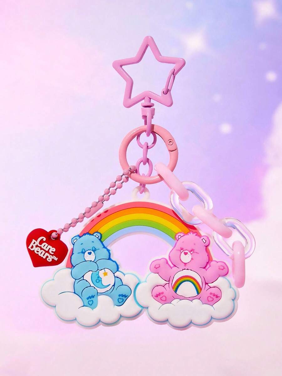 SHEIN X Care Bears Cute Cartoon Rainbow & Teddy Bear Pattern Bag Charm - Multicolor - View 1