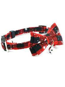 PETSIN 1 圣诞雪花项圈、猫项圈、狗项圈、雪花领结、印有铃铛、可调节尺寸宠物项圈、圣诞装饰、着装、宠物用品