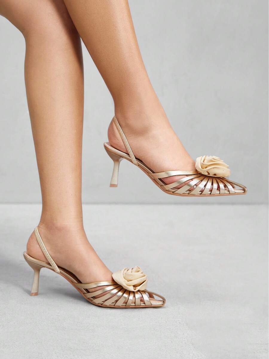 CUCCOO SZL Damskie czółenka na wysokim obcasie, szpilki z PVC z kryształkami i szpiczastym noskiem, przezroczyste srebrne pantofle z odkrytym tyłem, seksowne srebrne czółenka na wysokim obcasie - Złoto - Zobacz 1