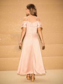 女孩优雅奢华香槟色无袖露肩长裙，适合晚会、宴会、婚礼、花童、舞会、圣诞节、万圣节等场合 - 香檳色 - 查看 2