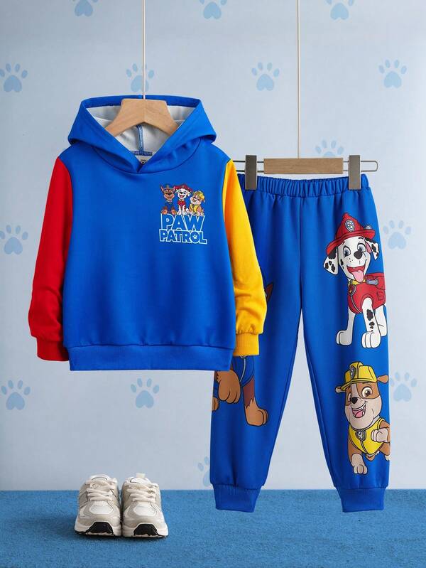 SHEIN | PAW Patrol Set de 2 piezas de ropa deportiva informal para niño pequeño, que incluye sudadera con estampado de cachorro de dibujos animados y pantalón de chándal de punto para uso casual al aire libre