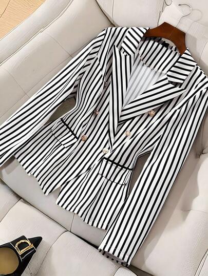 Elenzga Women's Minimalist Commuter Elegant Striped Contrast Color Blazer Fall Cloth For Women Autumn