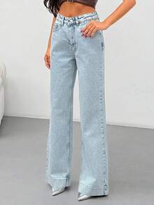 EURMUSE HIGH WAIST STRAIGHT JEAN PANT STYLE CASUAL - Medium Wash - View 4