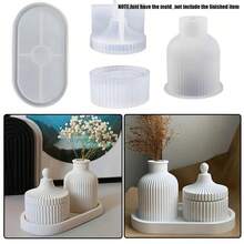 Bộ 4 khuôn silicon tự làm hình tròn sọc, khuôn bình hoa hình tháp Mông Cổ, hộp đựng nến, hộp đựng trang sức có nắp, đế oval, khay, đế lót ly, khuôn bê tông, khuôn thạch cao, khuôn nhỏ giọt nhựa epoxy, đồ trang trí bàn làm việc. - khuôn silicone trắng - Xem 3