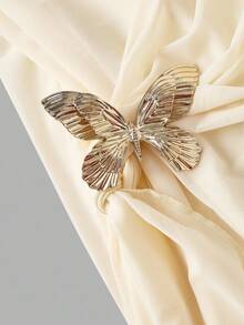 SHEIN MOD Asymmetric Shoulder Flare Sleeve Apricot Bow Metal Buckle Dress - Apricot - View 3