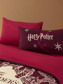 HARRY POTTER X SHEIN 3pcs Marauder's Map Print Bedding Set, Brushed Material, Soft & Warm, Red Duvet Cover, Suitable For Twin/Full/Queen/King Size Bed