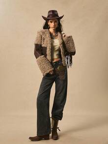 Easelle Áo khoác nữ dáng rộng cổ điển bohemian du mục thắt eo, cổ áo rộng, áo khoác tua rua, quần áo ngoài trời cho nữ, trang phục phương Tây cho nữ, áo khoác lông cho nữ vào mùa thu/đông - màu nâu - Xem 6