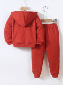 SHEIN Explorewe 2 件套可爱卡通印花拉链连帽衫和慢跑裤套装，休闲街头滑板舒适秋冬 - 橘色 - 查看 2